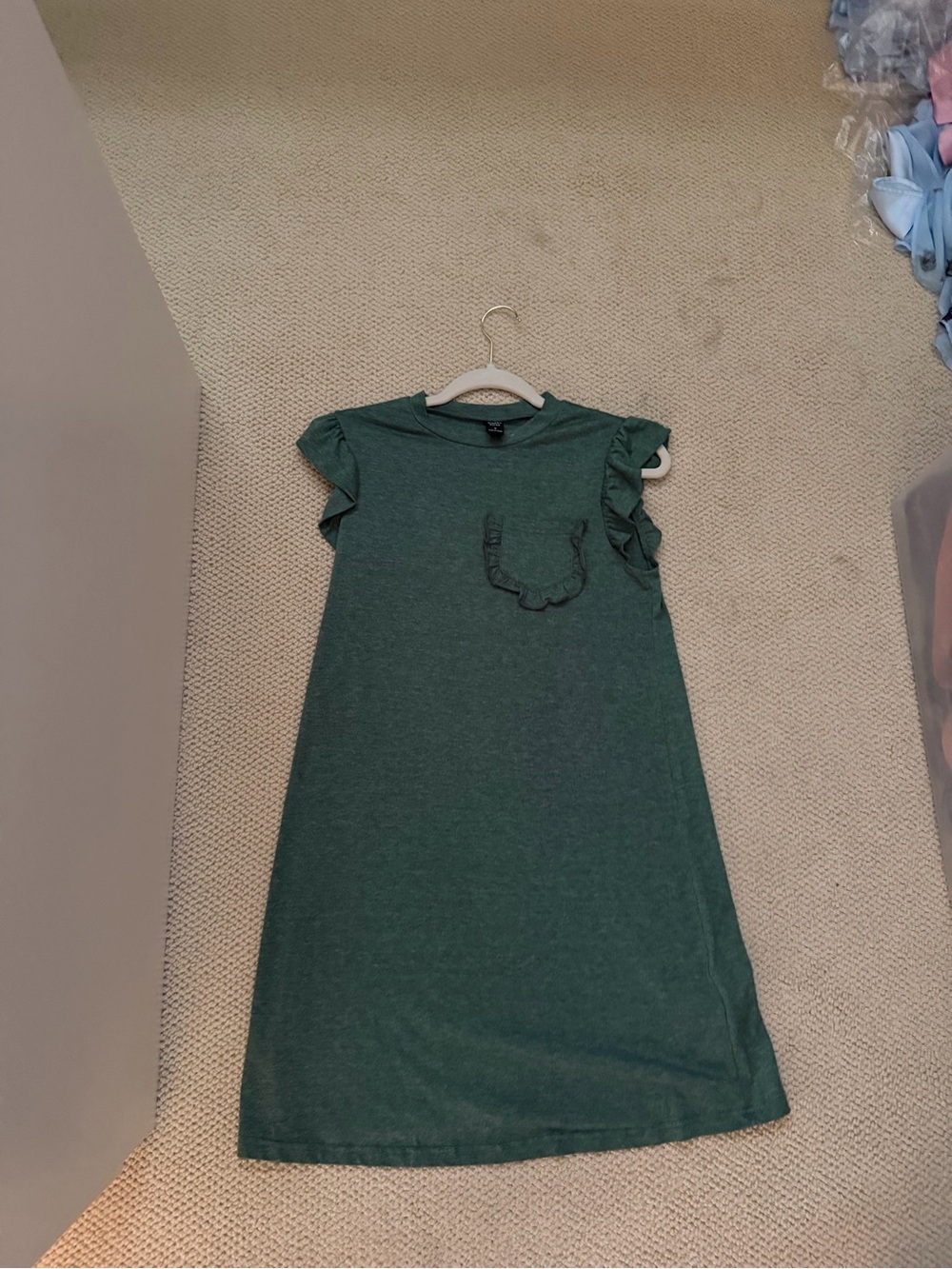 Green Ruffle-Sleeve T-Shirt Dress